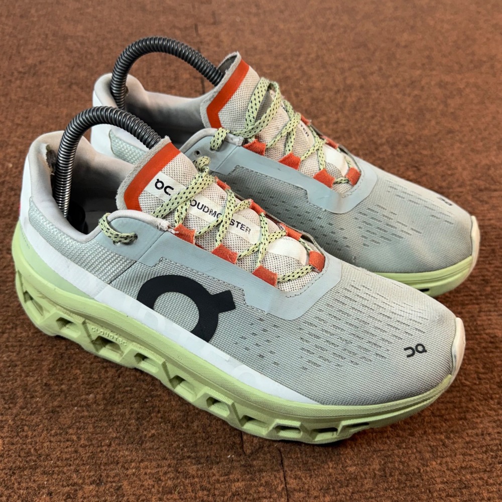 On Cloudmonster Women Running Shoes Glacier Meadow Green Orange Size 9 61.99022